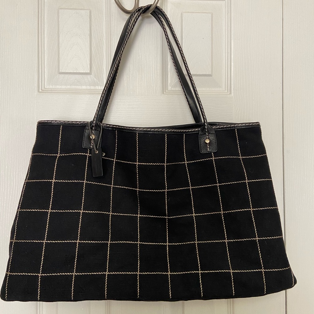 🍒Black checked tote bag